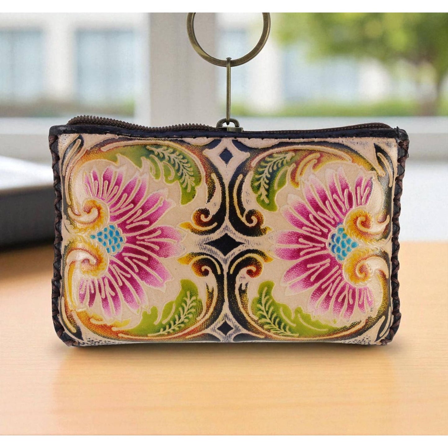 BOHO FLORAL LEATHER COIN PURSE