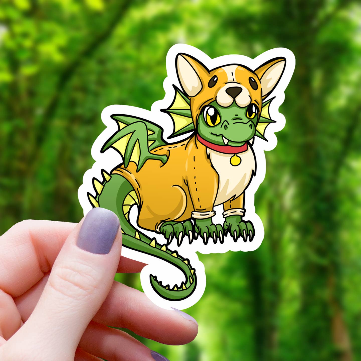 DRAGON IN A CORGI COSTUME STICKER