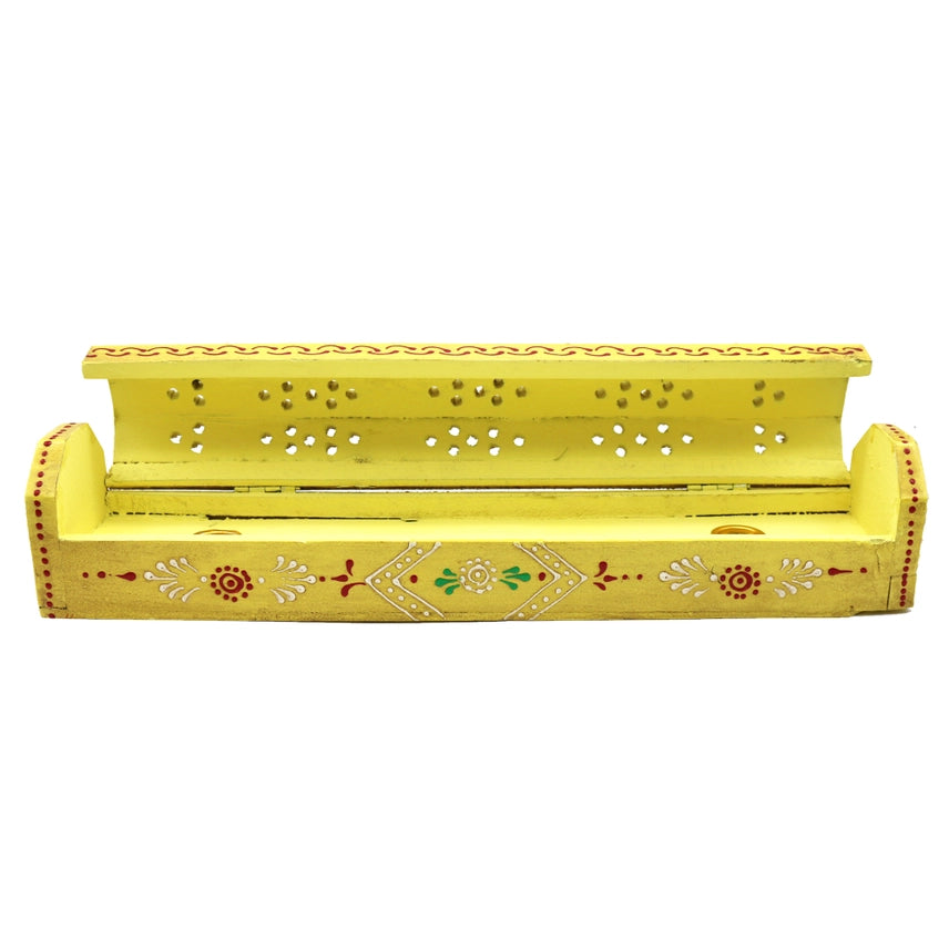 HAND PAINTED WOODEN INCENSE BOX IN YELLOW