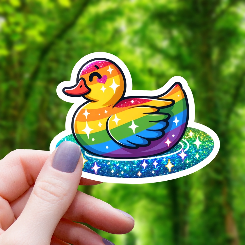 PRIDE GLITTER DUCK STICKER