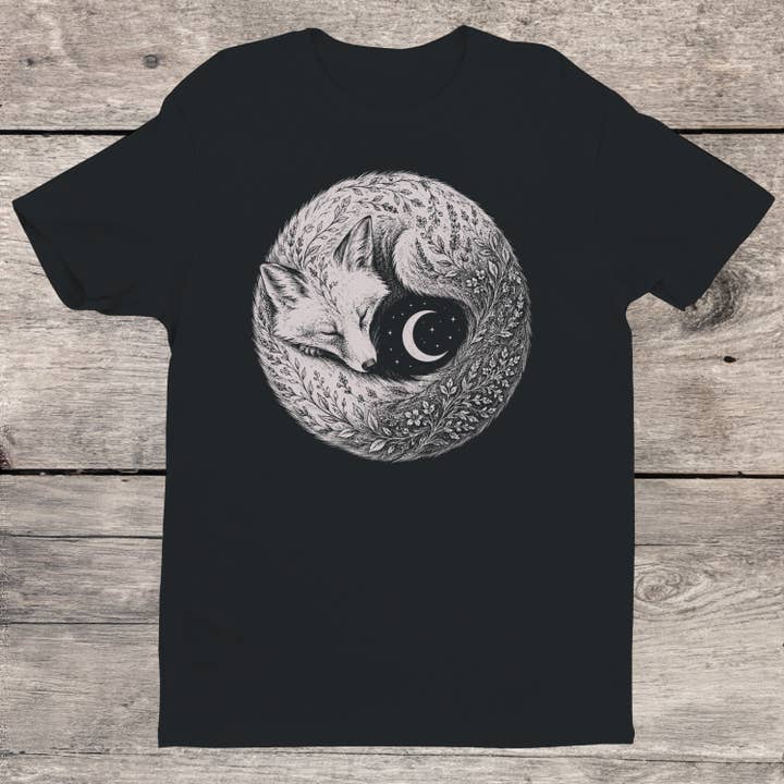 SLEEPING FOX, MOON, AND STARS T-SHIRT