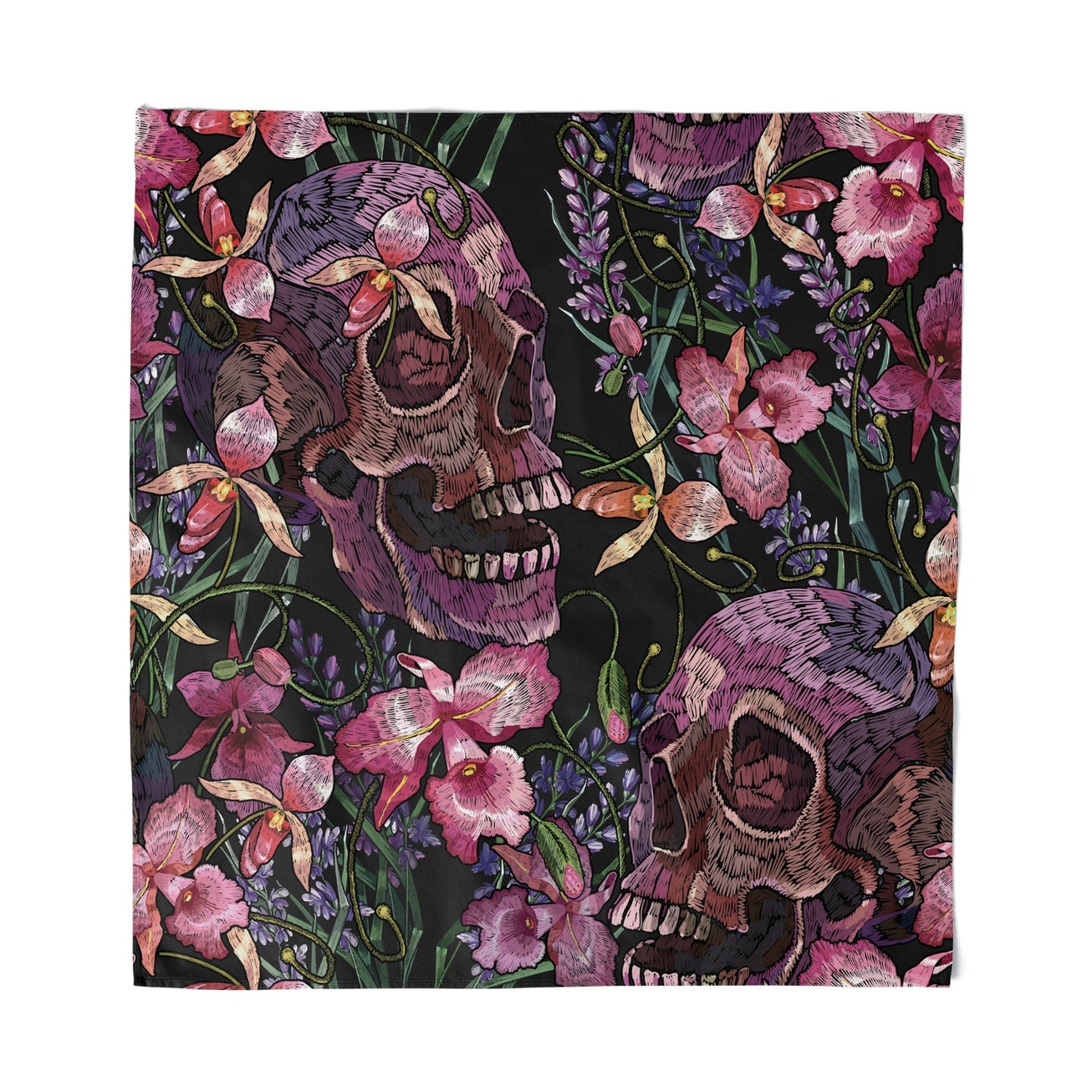 SKULLS AND FLOWERS BANDANA/SCARF/ALTAR CLOTH
