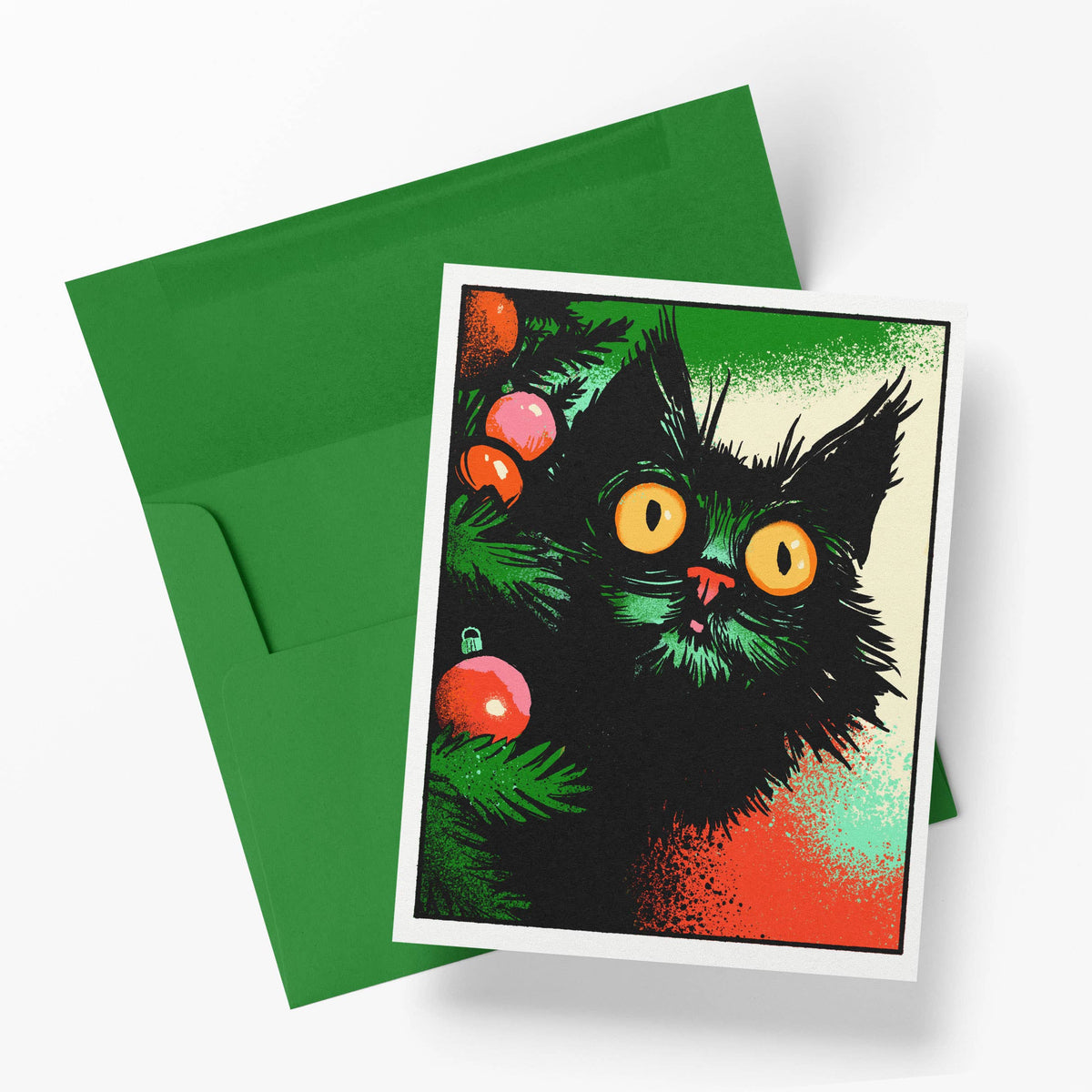 OH HOLY NIGHT BLACK CAT BLANK NOTECARD