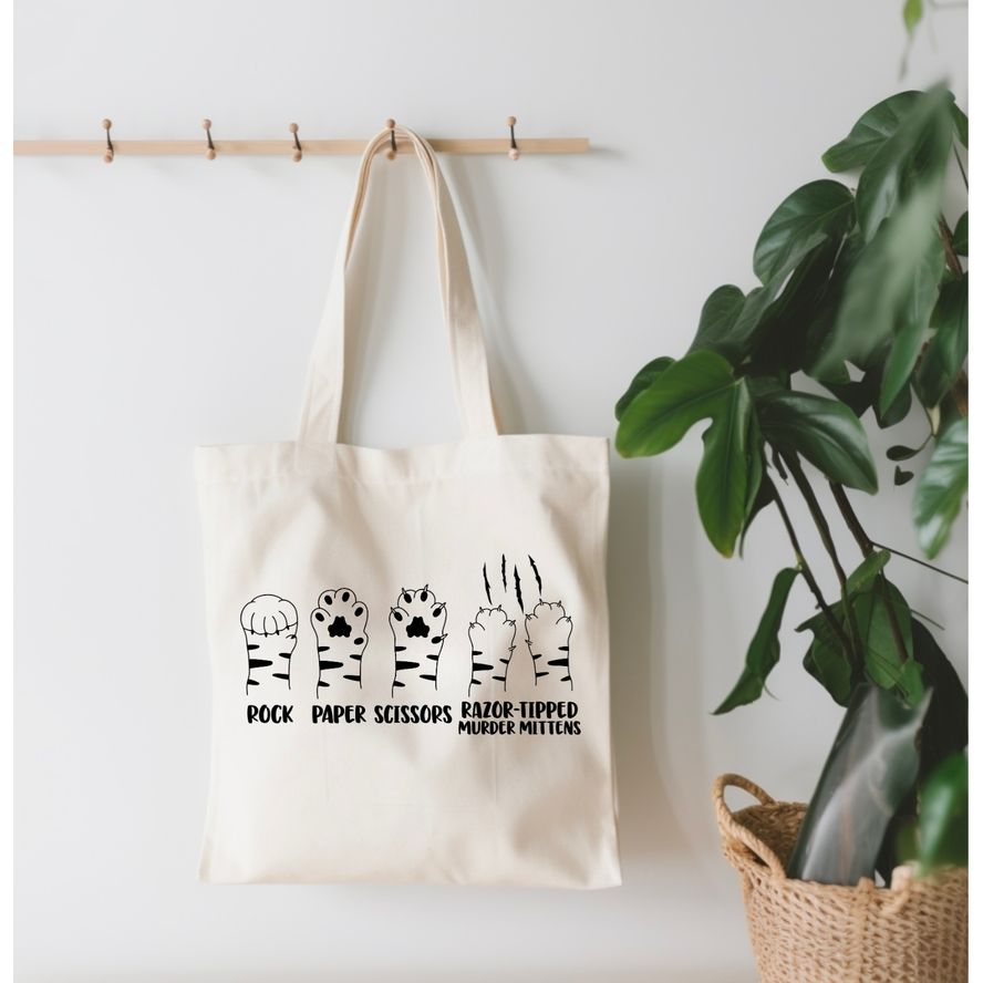 ROCK PAPER SCISSORS MURDER MITTENS TOTE BAG