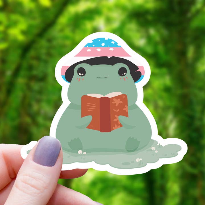 TRANS PRIDE FROG READING STICKER