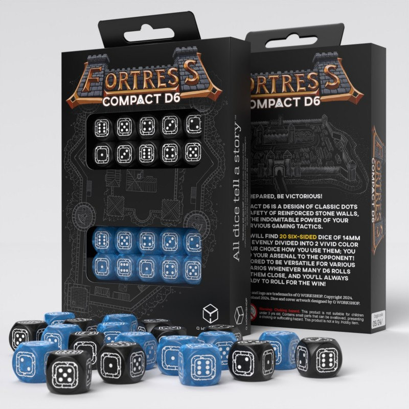 FORTRESS COMPACT D6 DICE SET: BLACK & BLUE