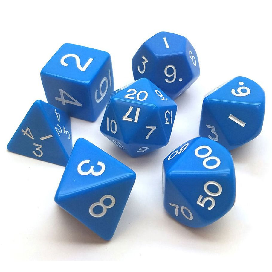 POLY 7 PC JUMBO DICE - BLUE/WHITE OPAQUE
