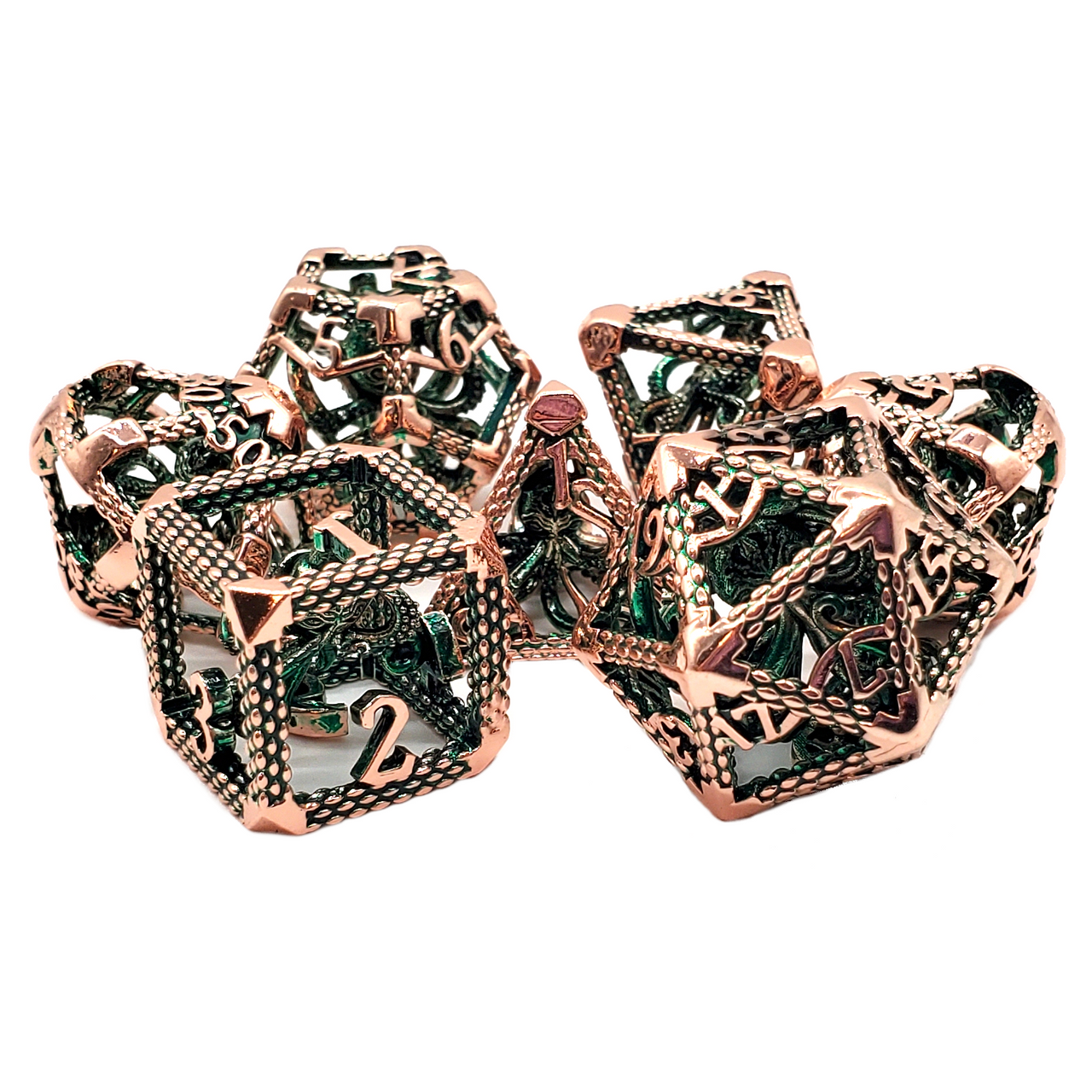 COPPER W/ GREEN KRAKEN 7PC METAL DICE SET