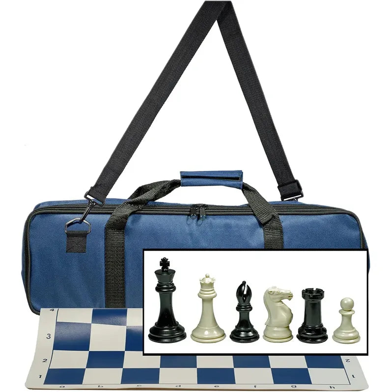 ULTIMATE TOURNAMENT CHESS SET WITH SILICONE CHESS MAT & 4" KING (BLUE)