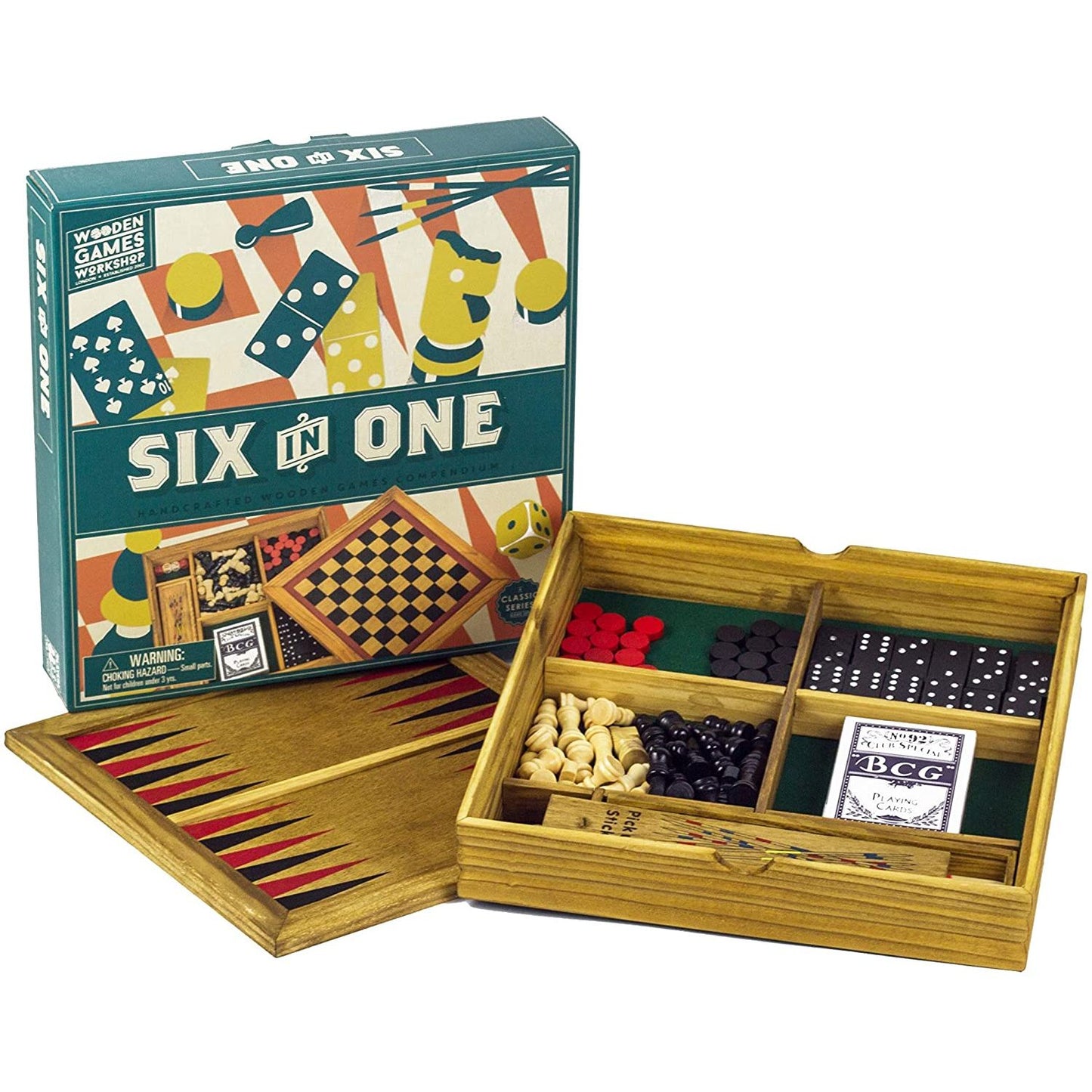 SIX IN ONE WOODEN GAMES COMPENDIUM