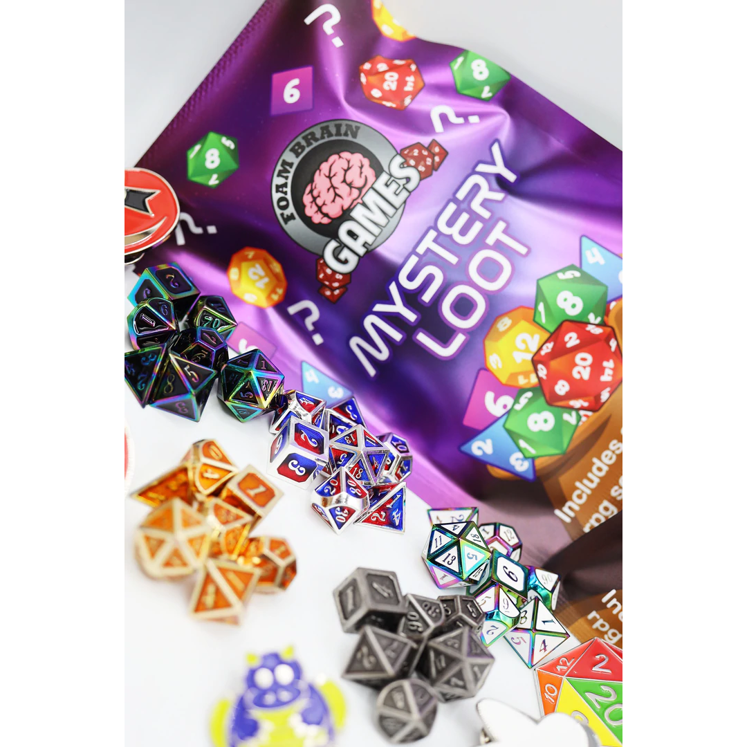 EPIC MYSTERY LOOT: MINI METAL RPG DICE + ENAMEL PIN