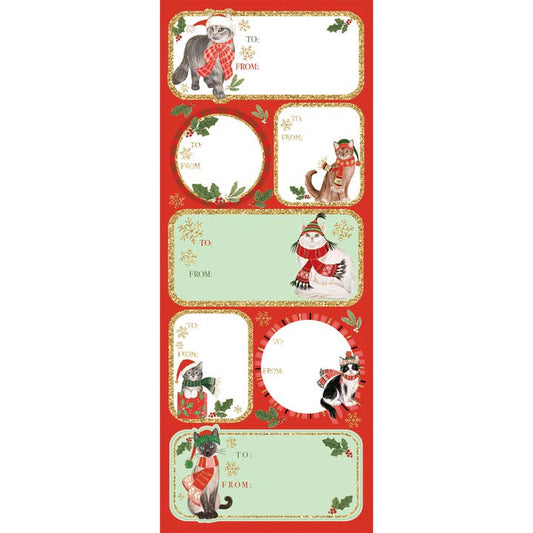 HOLIDAY FROLICKING FELINES GIFT LABELS