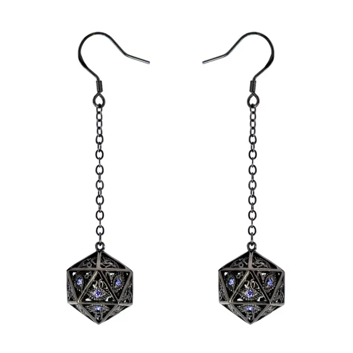 DRAGON'S EYE D20 EARRINGS GUNMETAL/PURPLE