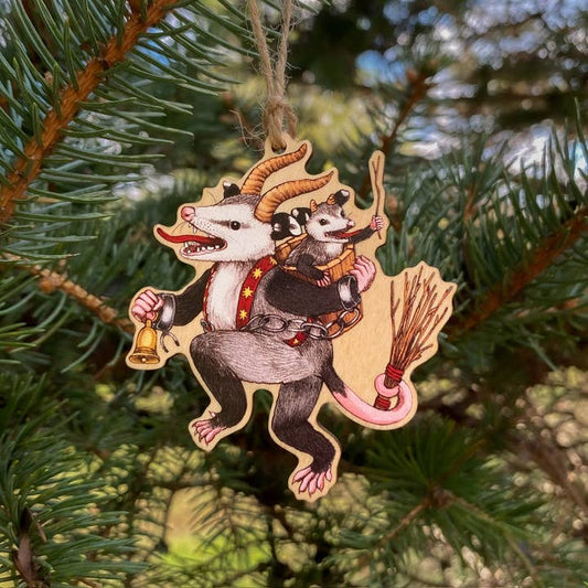 KRAMPUS OPOSSUM WOODEN HOLIDAY ORNAMENT