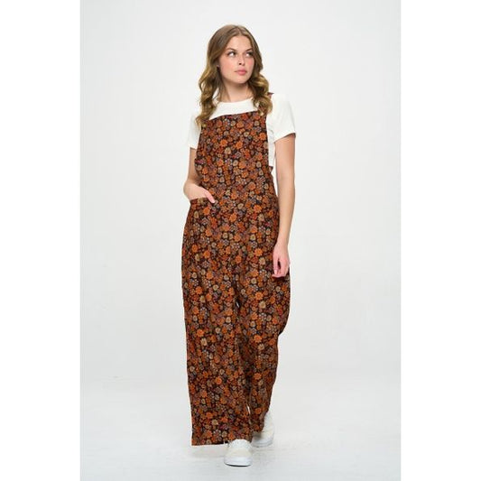 FALL FLORAL PRINT CORDUROY OVERALLS