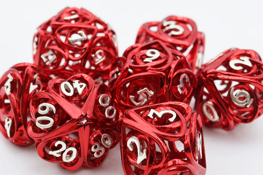HOLLOW HEARTS RED METAL DICE SET