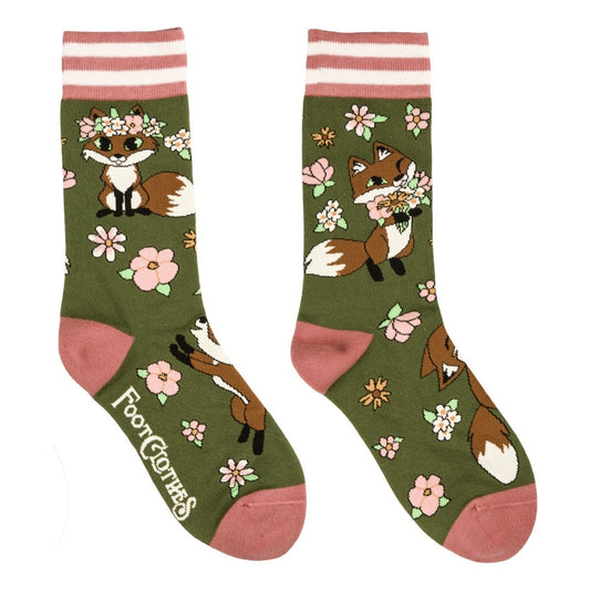 FLORAL FOXES CREW SOCKS BY FOOTCLOTHES