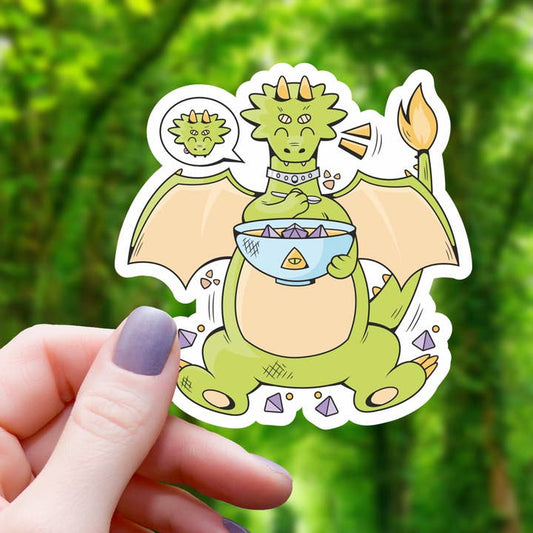 DRAGON EATING POLYHEDRAL CEREAL STICKER