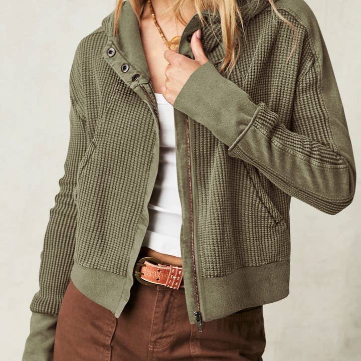 DESERT WARRIOR ZIP UP WAFFLE CROPPED HOODIE