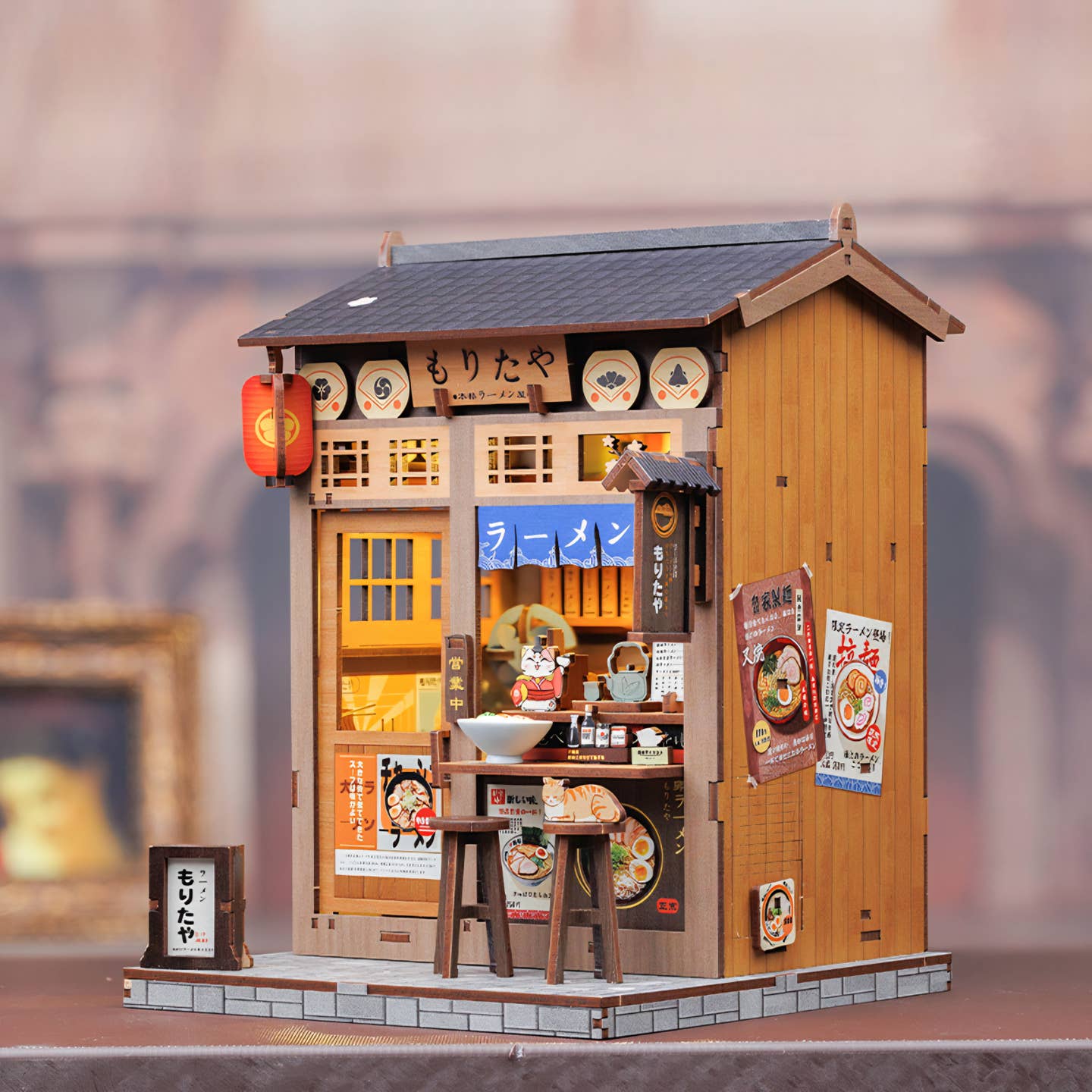 MORITA-YA RAMEN SHOP 3-D WOODEN MINIATURE BOOK NOOK KIT