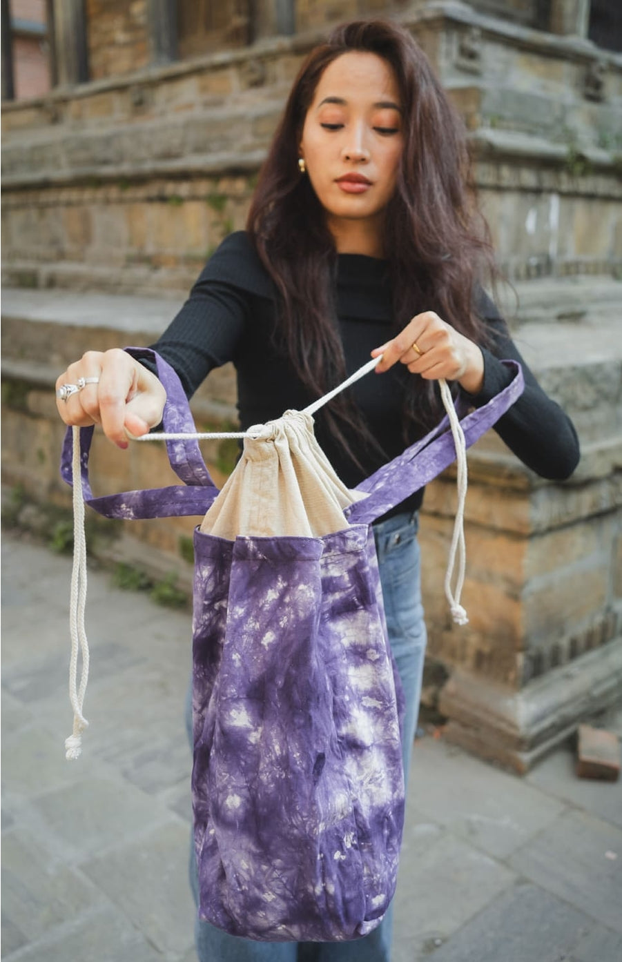 SCRUNCH TOTE TIE DYE CANVAS BEACH BAG PURPLE