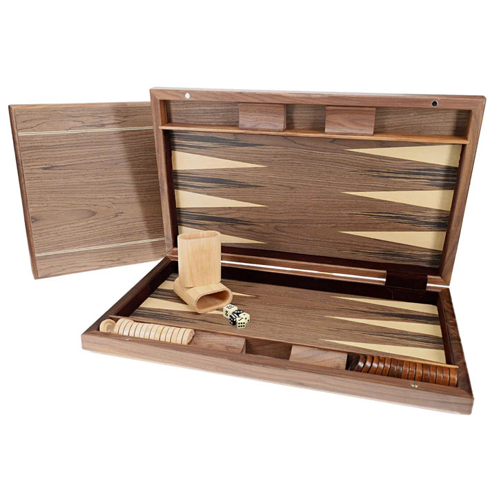 WOOD INLAY BACKGAMMON SET IN BEACHWOOD
