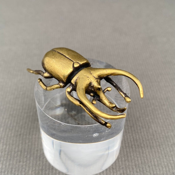 MINIATURE BRASS THREE HORNED BEETLE