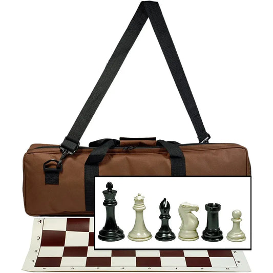 ULTIMATE TOURNAMENT CHESS SET WITH VINYL CHESS MAT & 4" KING (BROWN)