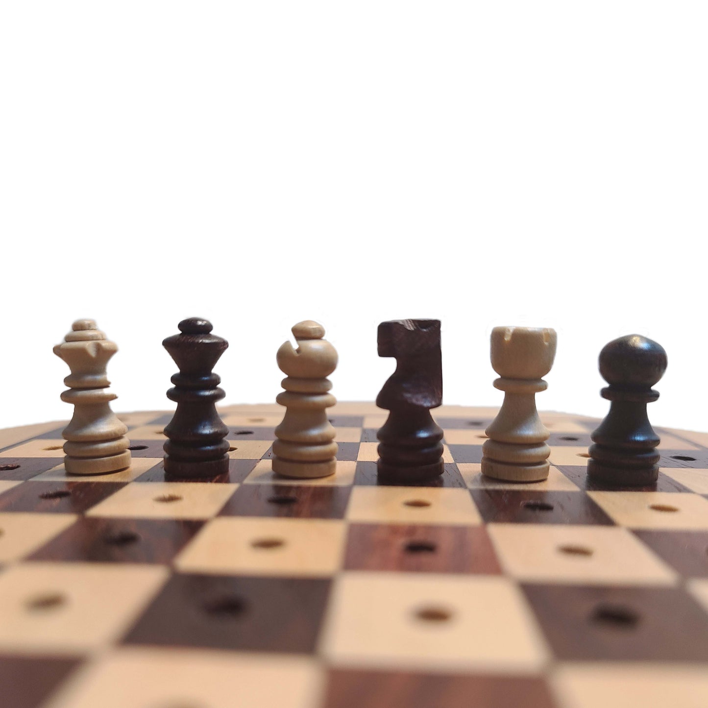 Round Wooden Travel Chess Set with Pegged Chessmen – 6 inches