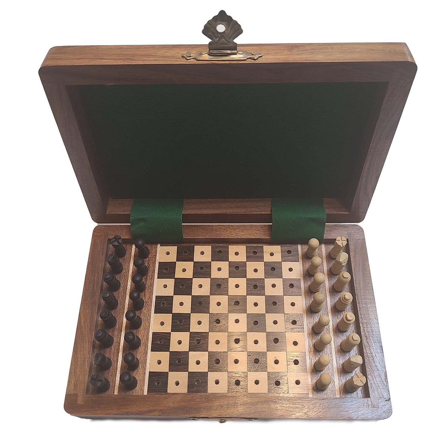 Wooden Travel Chess Set with Pegged Chessmen – 6 inches