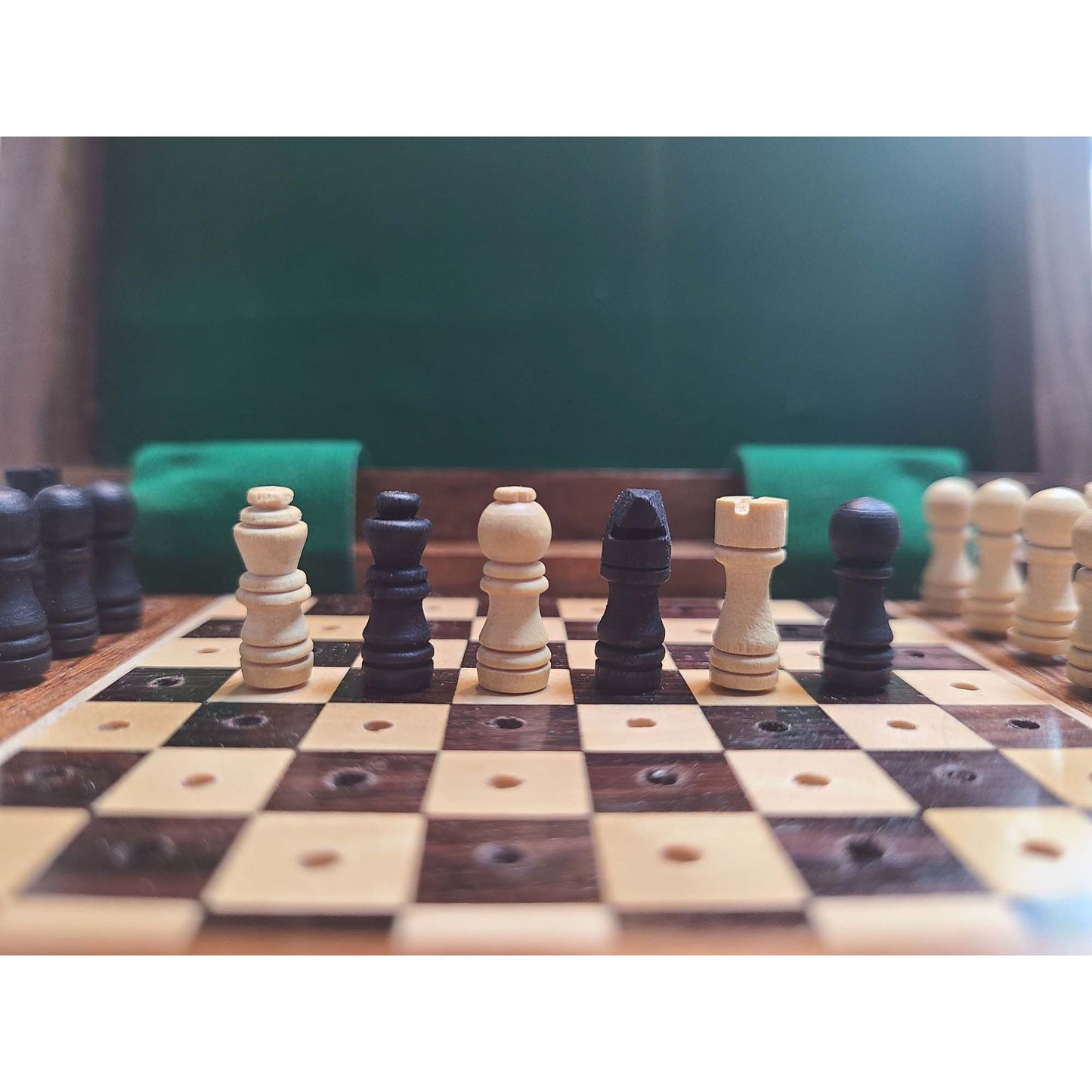 Wooden Travel Chess Set with Pegged Chessmen – 6 inches
