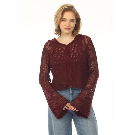 BUTTERFLY CROPPED ZIP HOODIE - MAROON