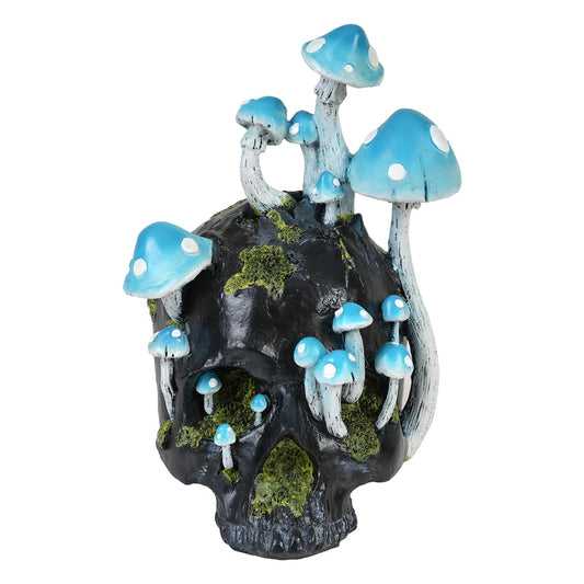 GOBLINCORE BLACK SKULL WITH BLUE MUSHROOMS