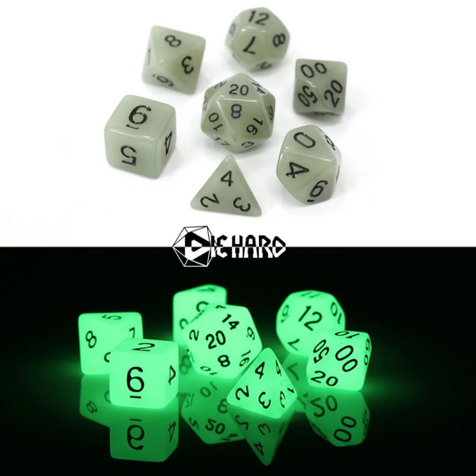 GLOW IN THE DARK WHITE 7PC POLY DICE SET