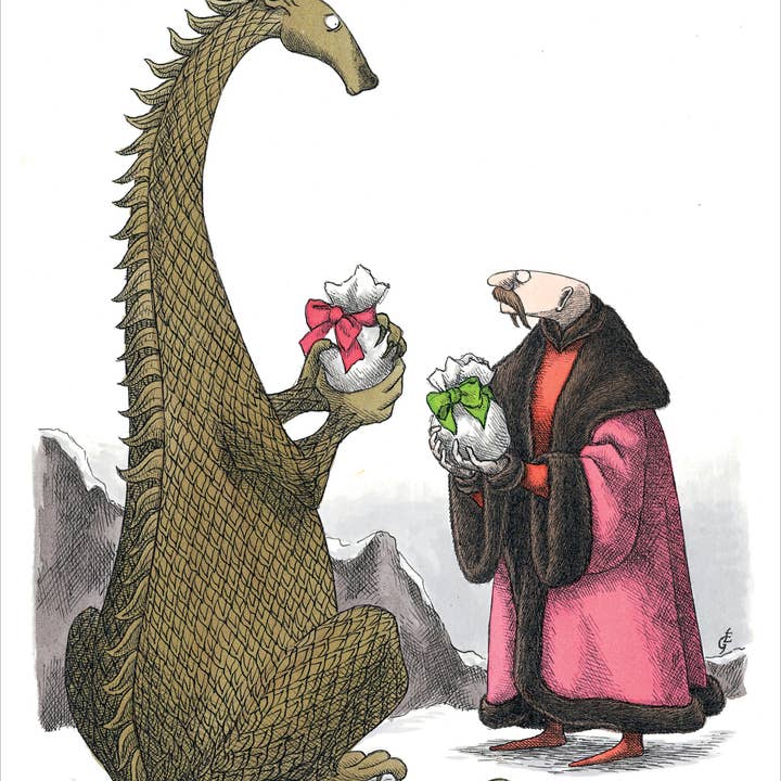 EDWARD GOREY: DRAGON AND MAN EXCHANGE GIFTS HOLIDAY CARDS