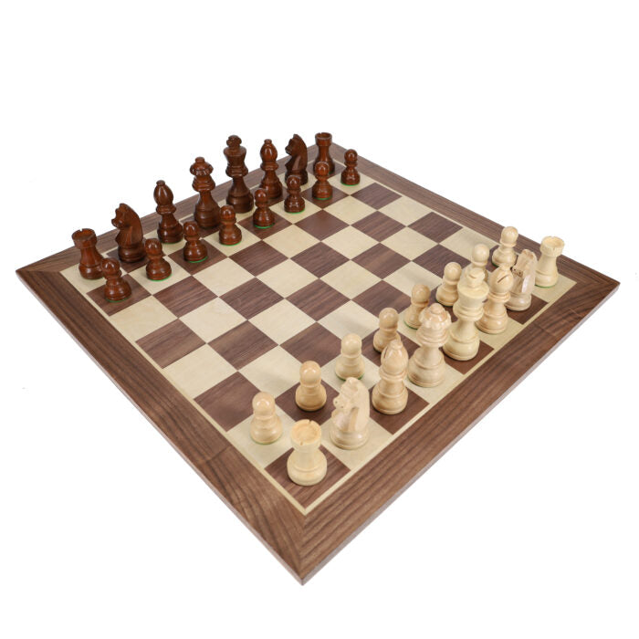 FRENCH STAUNTON CHESS SEET W/ WEIGHTED PIECES AND 14.75" WALNUT BOARD