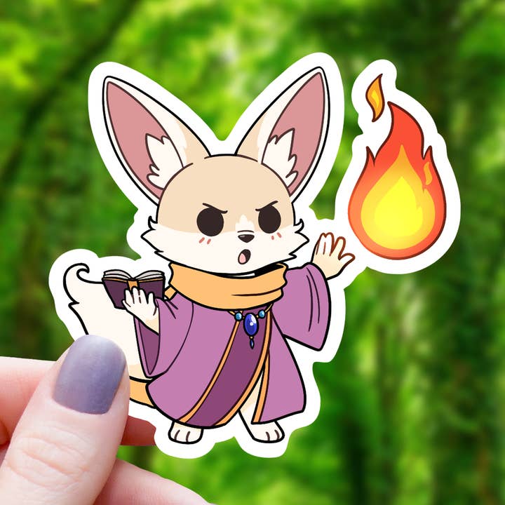 FENNEC FOX WIZARD CASTING FIREBALL STICKER