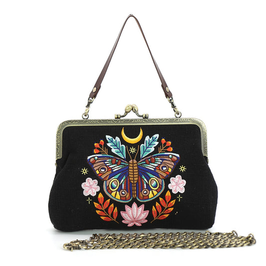 SUNSHINE MOTH KISSLOCK VINTAGE STYLE PURSE (BLACK)