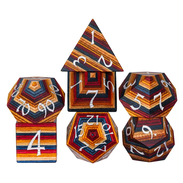 WOODEN DICE W/ BOX: RAINBOW & SILVER