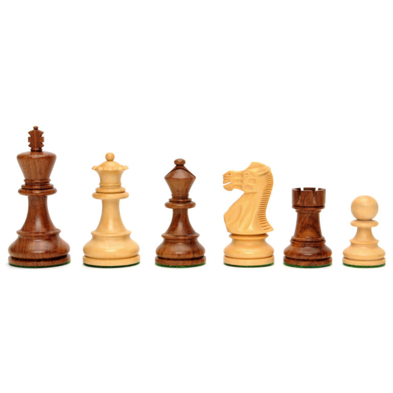 GRAND ENGLISH STYLE CHESS SET - WEIGHTED PIECES W/ 19" WALNUT ROOT WOOD BOARD