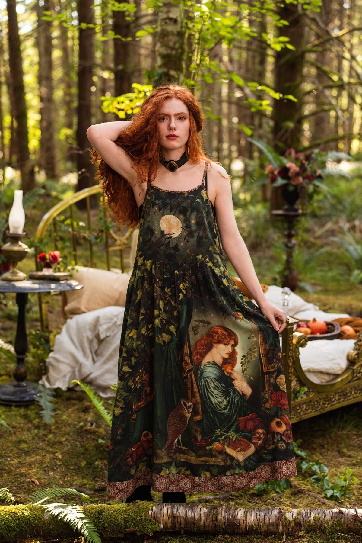 SOLSTICE BOHÉME LONG MAXI SLIP DRESS W/ PERSEPHONE AND MOON BY MARKET OF STARS