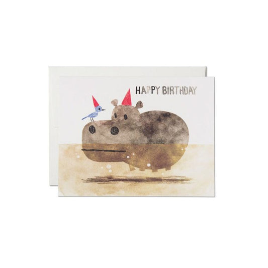 BIRD AND HIPPO BIRTHDAY GREETING CARD