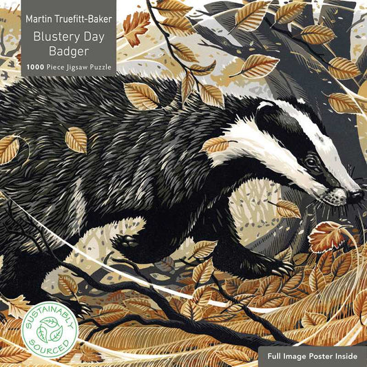 BLUSTERY DAY BADGER BY MARTIN TRUEFITT-BAKER 1000PC JIGSAW PUZZLE