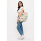 FOLK ART FROG AND FLORAL PRINT TOTE BAG