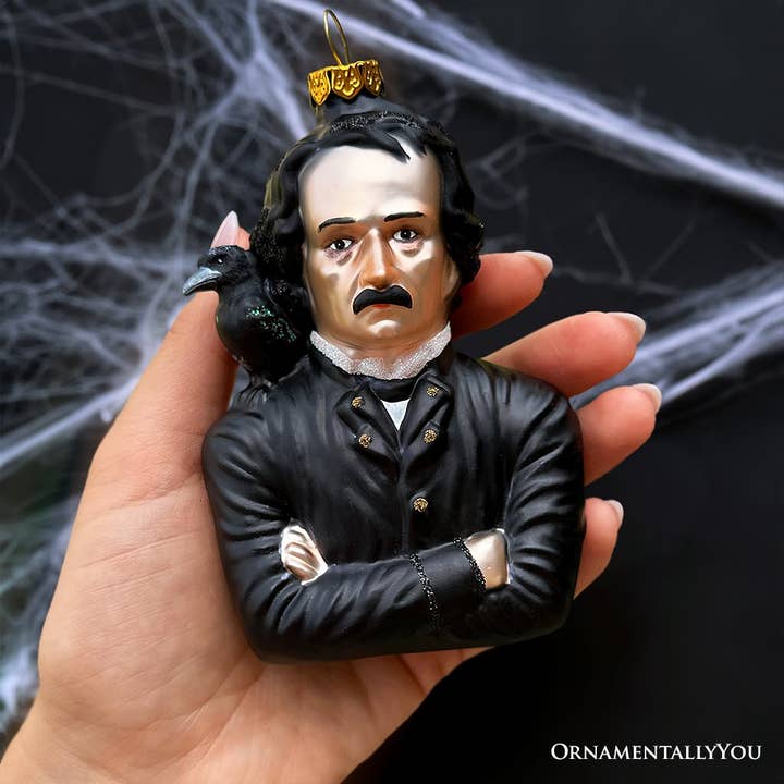 EDGAR ALLAN POE GLASS HOLIDAY ORNAMENT