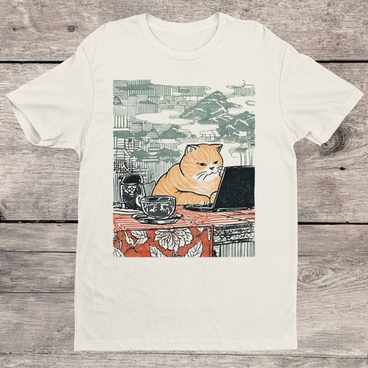 RETRO CAT AT WORK T-SHIRT