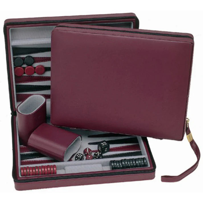 MAGNETIC BACKGAMMON WITH LEATHERETTE CASE AND CARRYING STRAP - TRAVEL SIZE