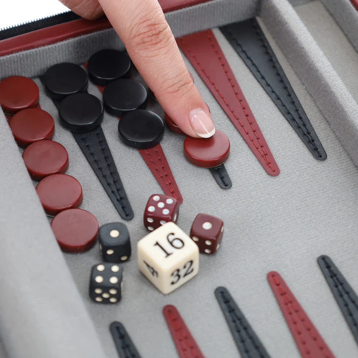 MAGNETIC BACKGAMMON WITH LEATHERETTE CASE AND CARRYING STRAP - TRAVEL SIZE