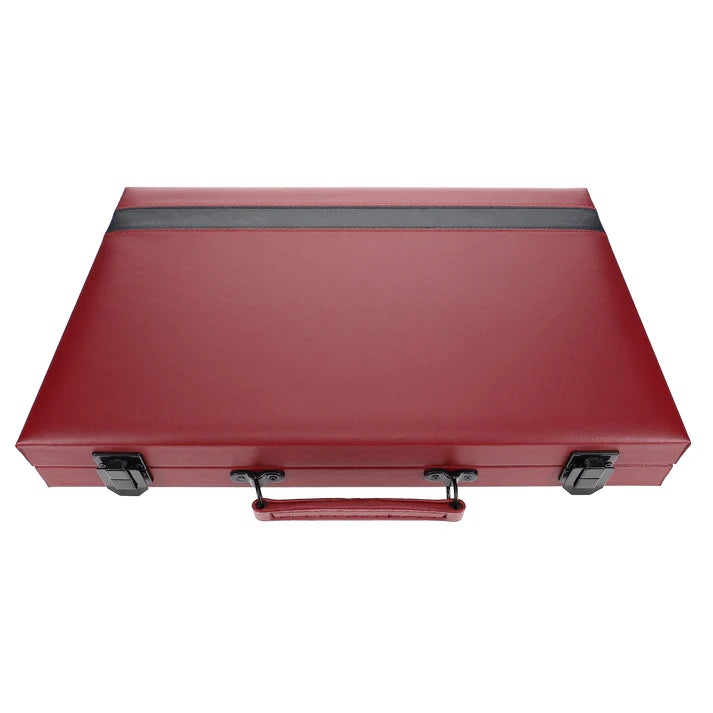 BURGUNDY & BLACK LEATHERETTE BACKGAMMON SET