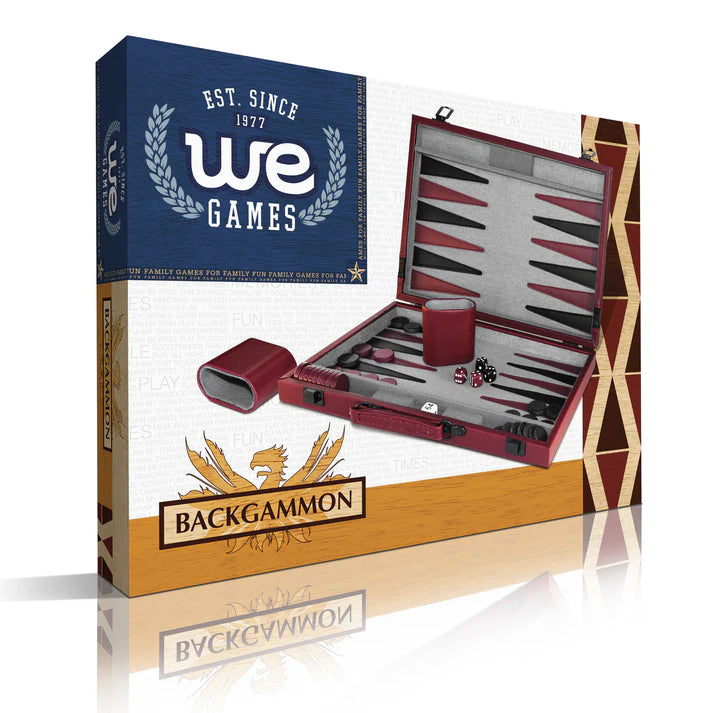 BURGUNDY & BLACK LEATHERETTE BACKGAMMON SET